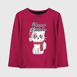 Лонгслив хлопковый детский Christmas Cat, цвет: маджента