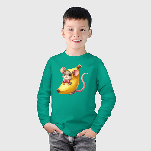 Детский лонгслив Мышка в банане милая мем / Зеленый – фото 3