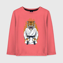 Лонгслив хлопковый детский Карате тигр, цвет: коралловый