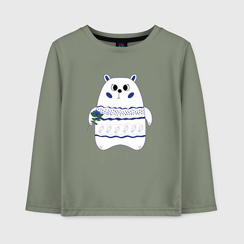 Детский лонгслив Белый медведь с цветком / Авокадо – фото 1