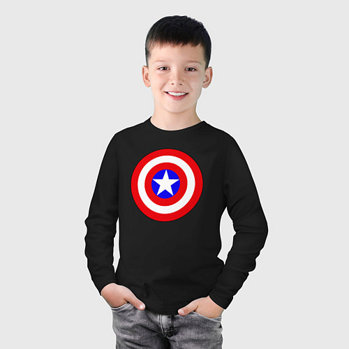 Детский лонгслив Captain America logo / Черный – фото 3