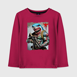 Лонгслив хлопковый детский Чувак-акула боец спецназа, цвет: маджента