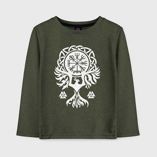 Детский лонгслив Символика - язычество севера / Меланж-хаки – фото 1