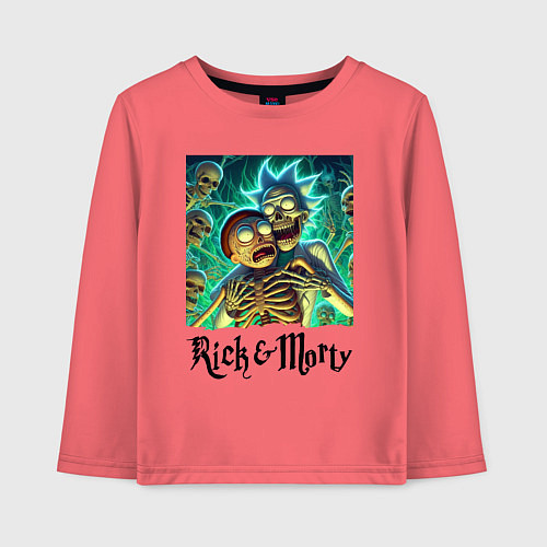 Детский лонгслив Rick and Morty - horror / Коралловый – фото 1