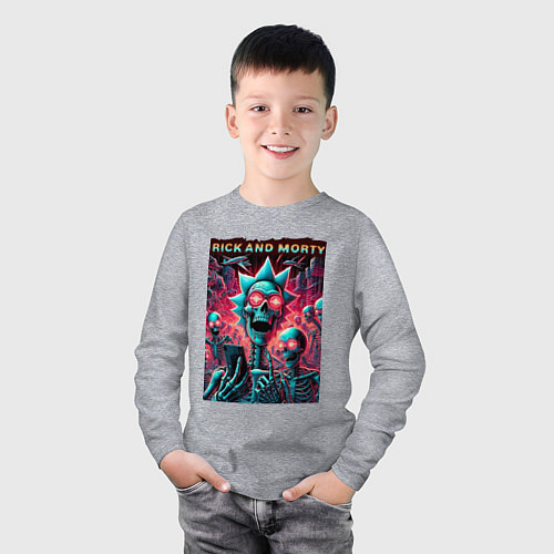 Детский лонгслив Rick and Morty - neon glow fantasy / Меланж – фото 3