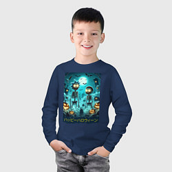 Лонгслив хлопковый детский Rick and Morty skeletons - happy halloween, цвет: тёмно-синий — фото 2