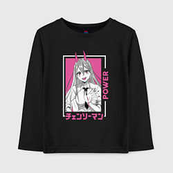 Лонгслив хлопковый детский Человек-бензопила Пауэр каваи, цвет: черный