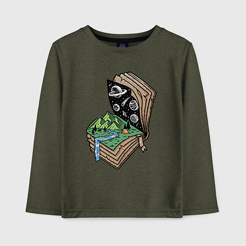 Детский лонгслив Книга приключений / Меланж-хаки – фото 1