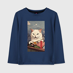 Лонгслив хлопковый детский Cat meme - japan style, цвет: тёмно-синий