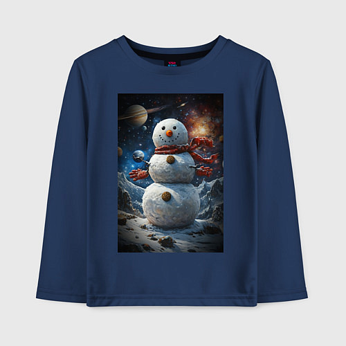 Детский лонгслив Снеговик в космосе / Тёмно-синий – фото 1