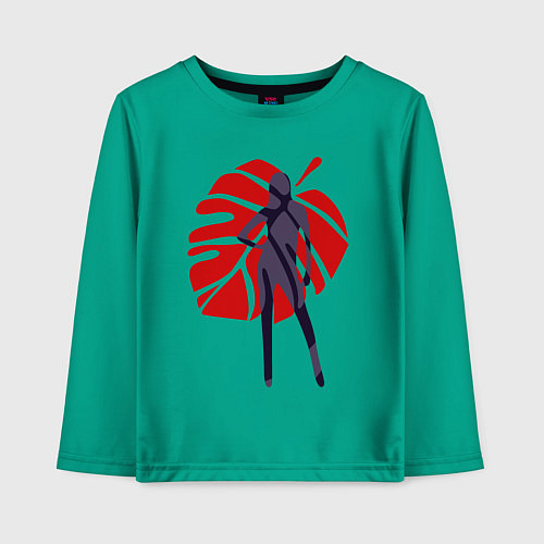 Детский лонгслив Девушка на фоне монстеры / Зеленый – фото 1