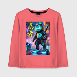 Лонгслив хлопковый детский Тоторо кибер ниндзя - неоновое свечение, цвет: коралловый