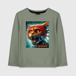 Лонгслив хлопковый детский Super cyber red cat - ai art fantasy, цвет: авокадо