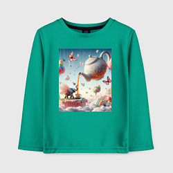Лонгслив хлопковый детский Чаепитие крылатого слона - психоделика, цвет: зеленый