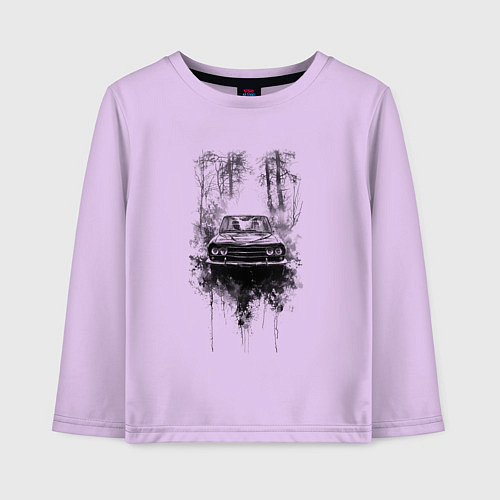 Детский лонгслив Авто в лесу / Лаванда – фото 1