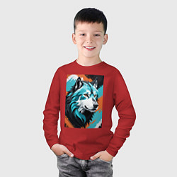 Лонгслив хлопковый детский Серо-голубой волк, цвет: красный — фото 2