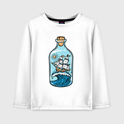 Лонгслив хлопковый детский Парусник в бутылке, цвет: белый