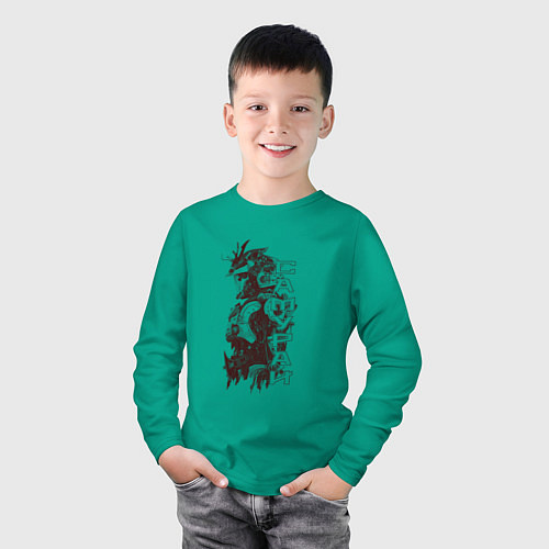 Детский лонгслив Кибернетический самурай / Зеленый – фото 3