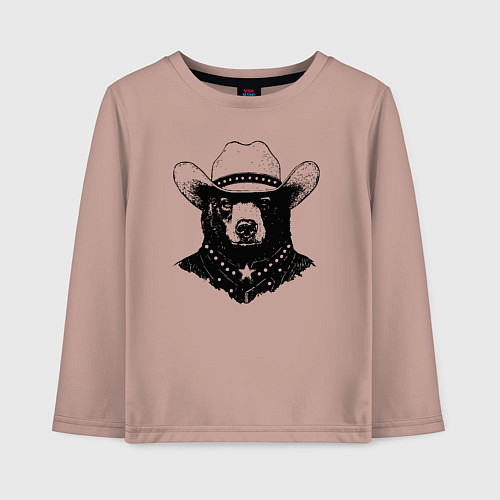 Детский лонгслив Медведь ковбой на диком западе / Пыльно-розовый – фото 1