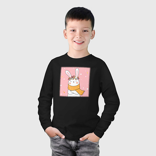 Детский лонгслив Милый заяц с шарфом / Черный – фото 3