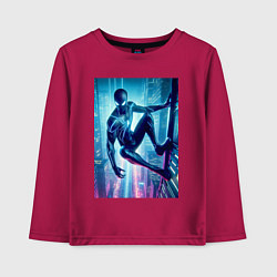 Лонгслив хлопковый детский Чувак-паук висит на стене небоскрёба, цвет: маджента