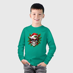 Лонгслив хлопковый детский Рождественский венок с черепом, цвет: зеленый — фото 2