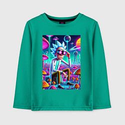 Лонгслив хлопковый детский Рик в неоновых очках среди грибов, цвет: зеленый