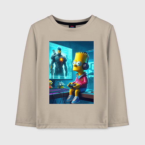 Детский лонгслив Bart Simpson is an avid gamer / Миндальный – фото 1