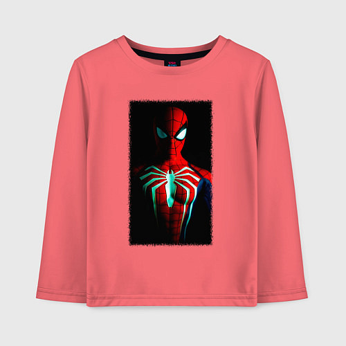Детский лонгслив Новый человек паук в темноте / Коралловый – фото 1