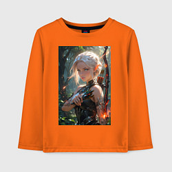 Лонгслив хлопковый детский Девушка-эльф с магическим луком, цвет: оранжевый