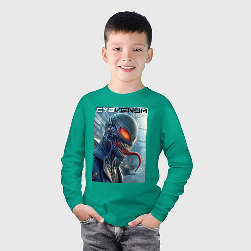 Детский лонгслив Перерождение ядовитой слизи в киберпанк - Веном / Зеленый – фото 3