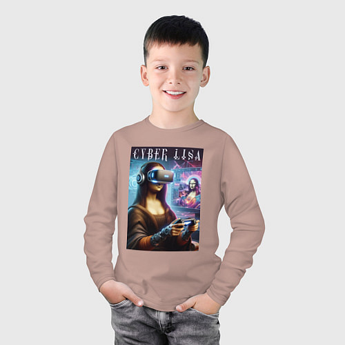 Детский лонгслив Mona Lisa on a virtual helmet / Пыльно-розовый – фото 3