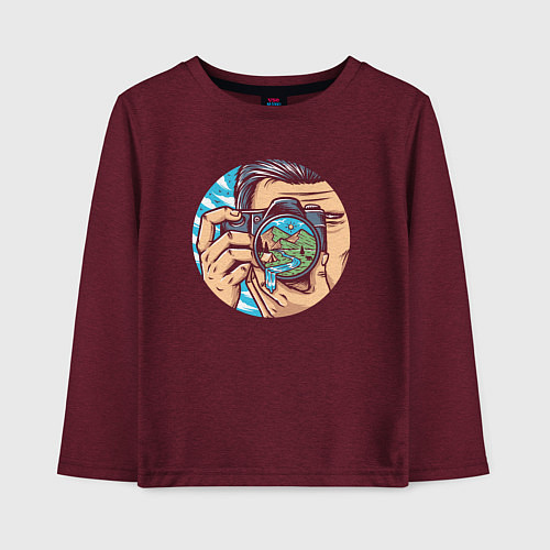 Детский лонгслив Фотограф путешественник / Меланж-бордовый – фото 1
