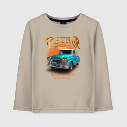 Лонгслив хлопковый детский Ретро гараж и автомобиль Chevrolet Apache, цвет: миндальный