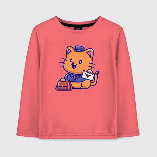 Детский лонгслив Котик почтальон / Коралловый – фото 1