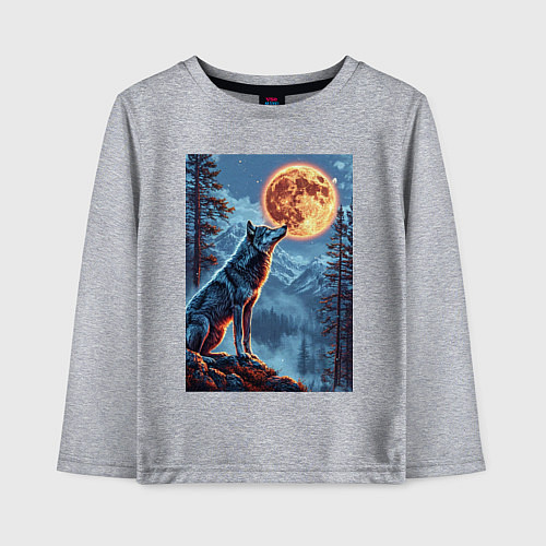 Детский лонгслив Волк и луна / Меланж – фото 1