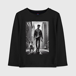 Лонгслив хлопковый детский Чувак с бультерьером - Нью-Йорк, цвет: черный