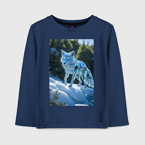 Детский лонгслив Кристальный волк на снегу / Тёмно-синий – фото 1