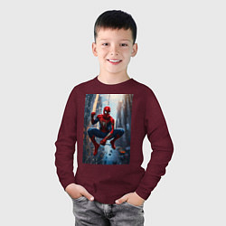 Лонгслив хлопковый детский Spider Man на страже справедливости, цвет: меланж-бордовый — фото 2