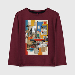 Лонгслив хлопковый детский Плакат с ретро автомобилем, цвет: меланж-бордовый