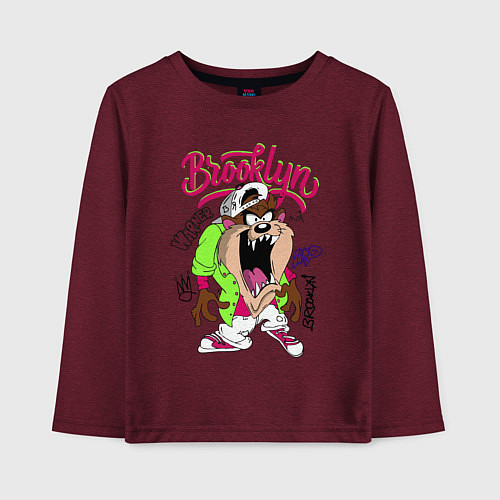 Детский лонгслив Тасманский дьявол - Taz / Меланж-бордовый – фото 1