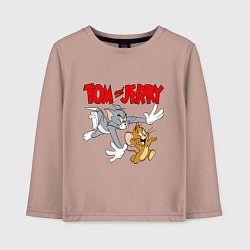 Лонгслив хлопковый детский Том и Джерри - погоня, цвет: пыльно-розовый