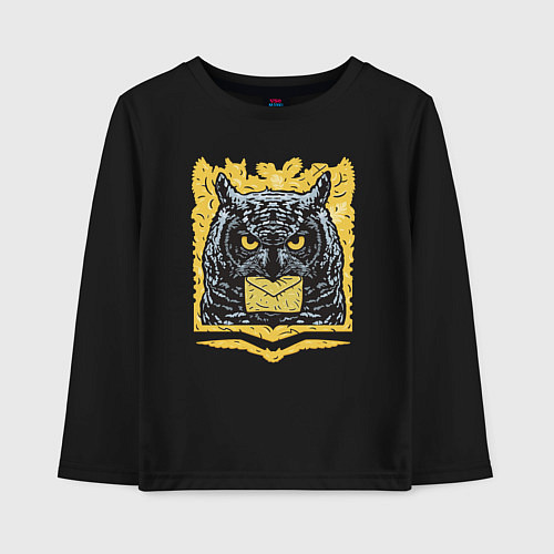Детский лонгслив Ночной посланник-сова / Черный – фото 1