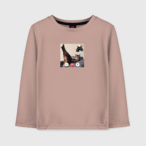Детский лонгслив Видеозвонок с кошкой - мем для пары / Пыльно-розовый – фото 1