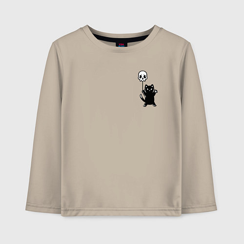 Детский лонгслив Черный кот с шариком / Миндальный – фото 1
