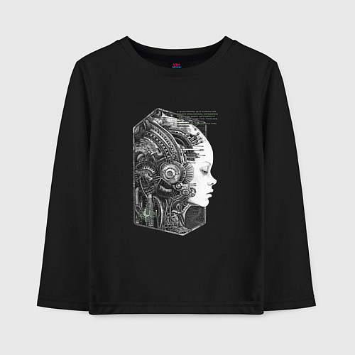Детский лонгслив Девушка биокиборг / Черный – фото 1