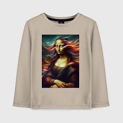 Лонгслив хлопковый детский Мона Лиза закрыла глаза, цвет: миндальный