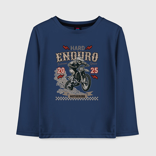 Детский лонгслив Мотоцикл Хард эндуро, экстремальная езда / Тёмно-синий – фото 1