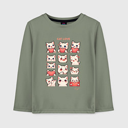 Лонгслив хлопковый детский Котики влюблённые и сердечки, цвет: авокадо