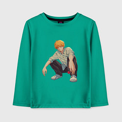 Лонгслив хлопковый детский Человек-бензопила Денджи чилл, цвет: зеленый